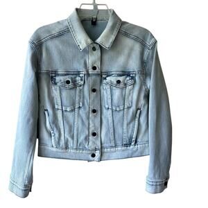 Athleta Jean Jacket Double Time Denim Acid Wash Stretch Trucker Snap Front XS